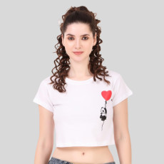 Women's Cotton Blend Graphic Print Crop T-Shirt